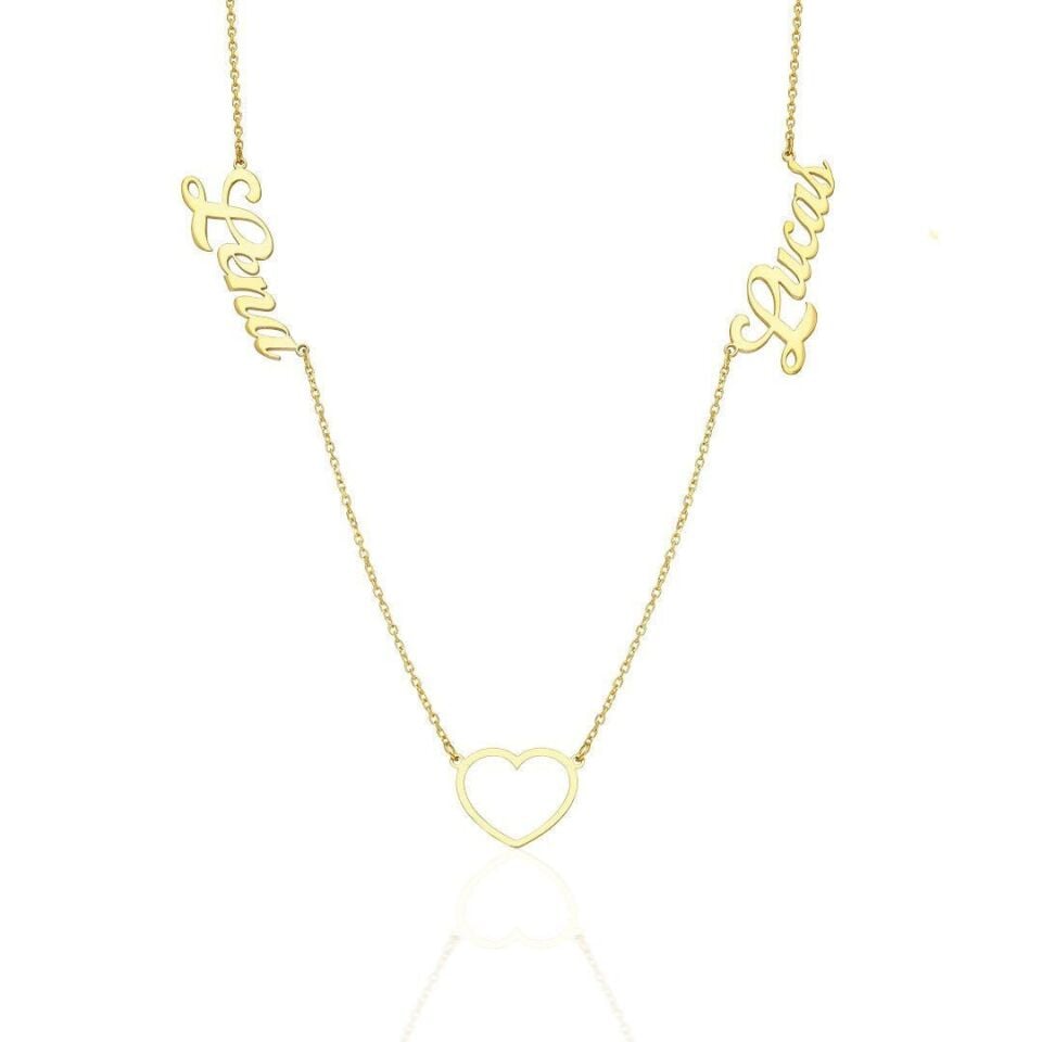 İsim Kolyesi İki İsimli Kalp Kolye - 925 Ayar Gümüş