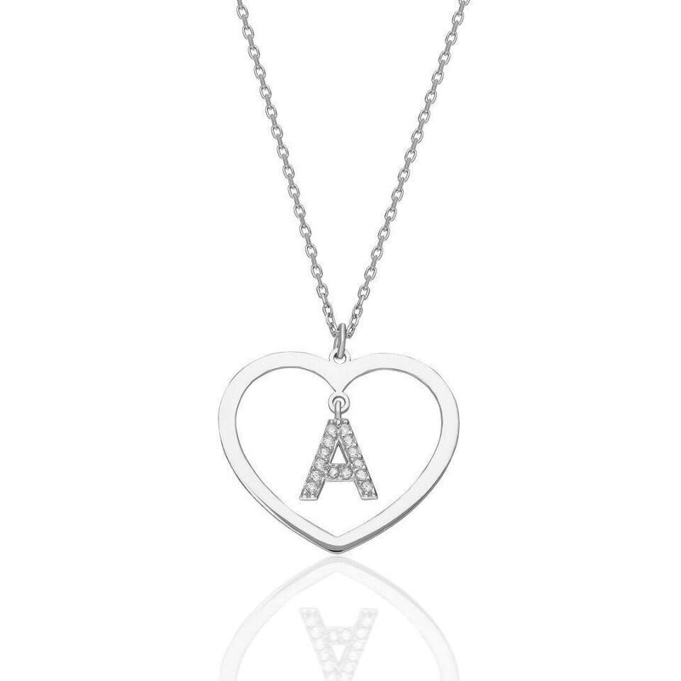 İsim Kolyesi Kalem Kolye İnce Kalpli - 925 Ayar Gümüş