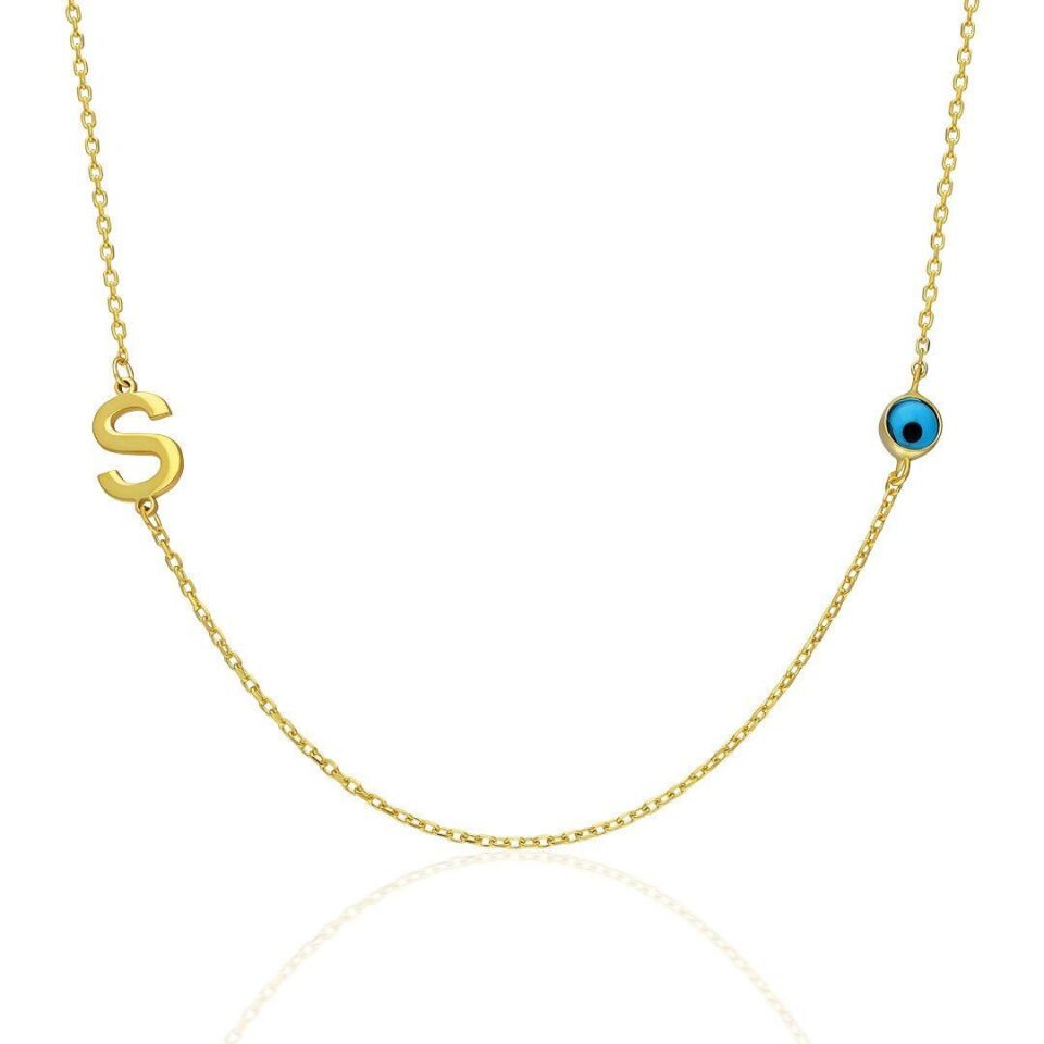 Harfli Kolye - Nazar - blick Kolyesi - 925 Ayar Gümüş