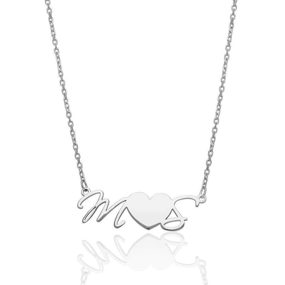İsim Kolyesi Kalpli El Yazısı Harf Kolyesi - 925 Ayar Gümüş