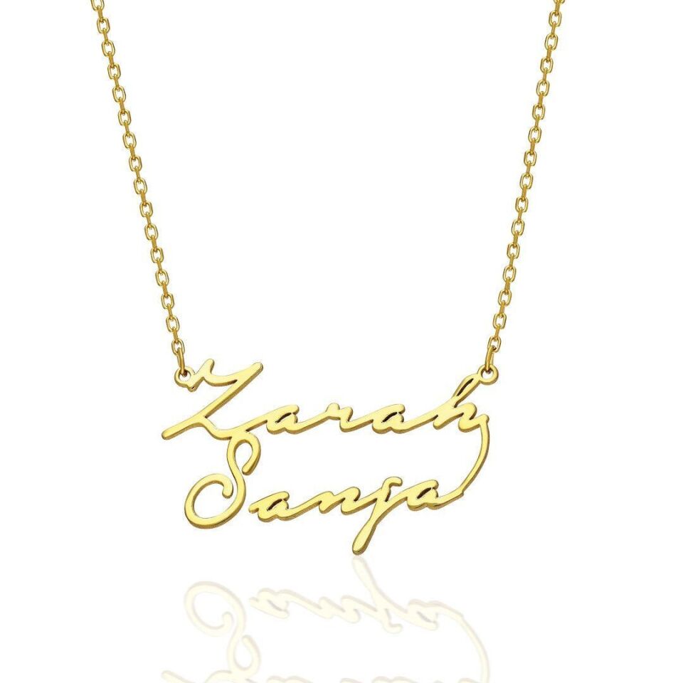 İsim Kolyesi İki İsmin Yazılı Olduğu El Yazısı Kolye - 925 Ayar Gümüş