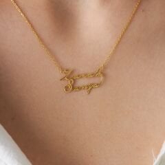 İsim kolyesi - iki ismin yazılı olduğu el yazısı kolye