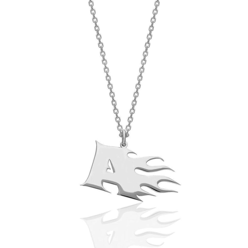 İsim Kolyesi Kolye Alevli Harfli - 925 Ayar Gümüş