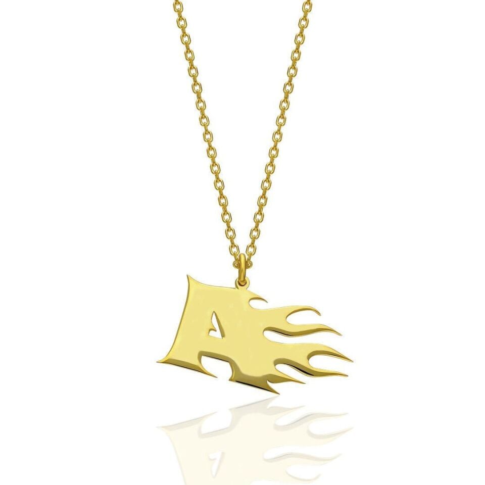 İsim Kolyesi Kolye Alevli Harfli - 925 Ayar Gümüş