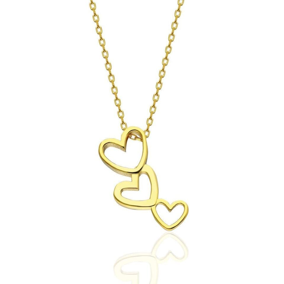 Üç Sıralı Kalp Kolye - 925 Ayar Gümüş