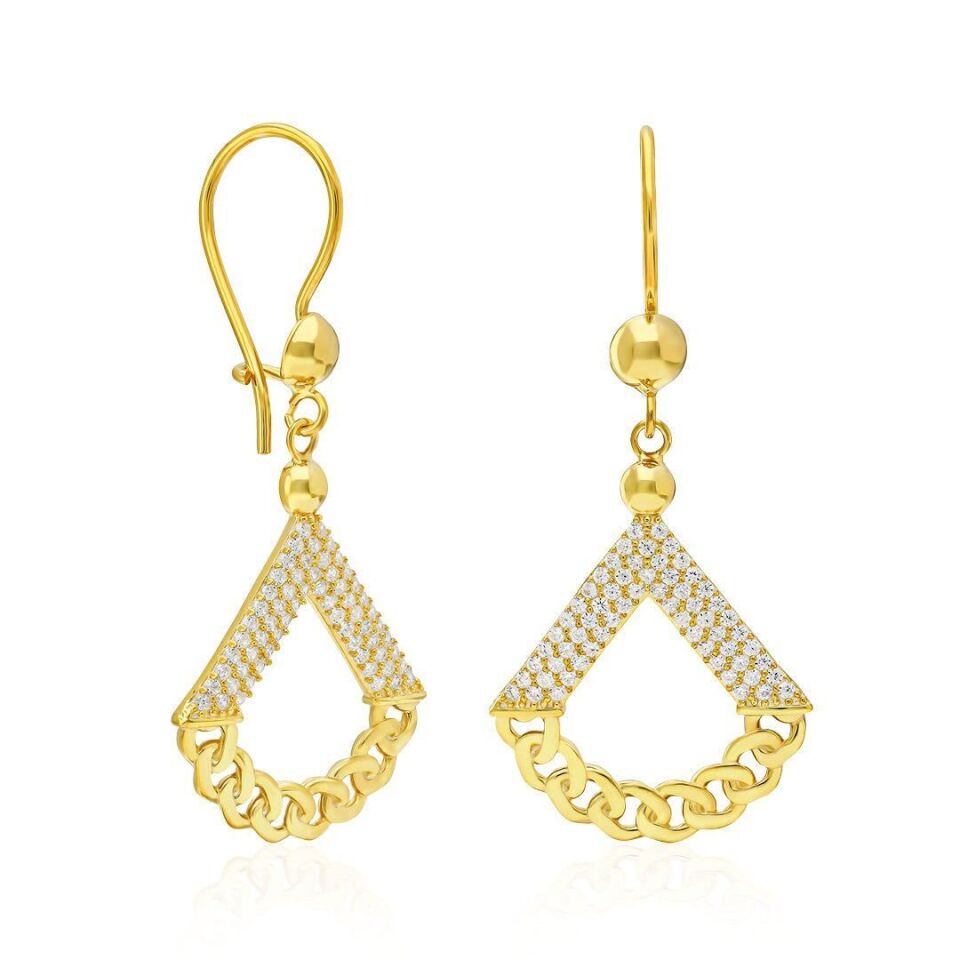 taşlı üçgen model zincir küpe