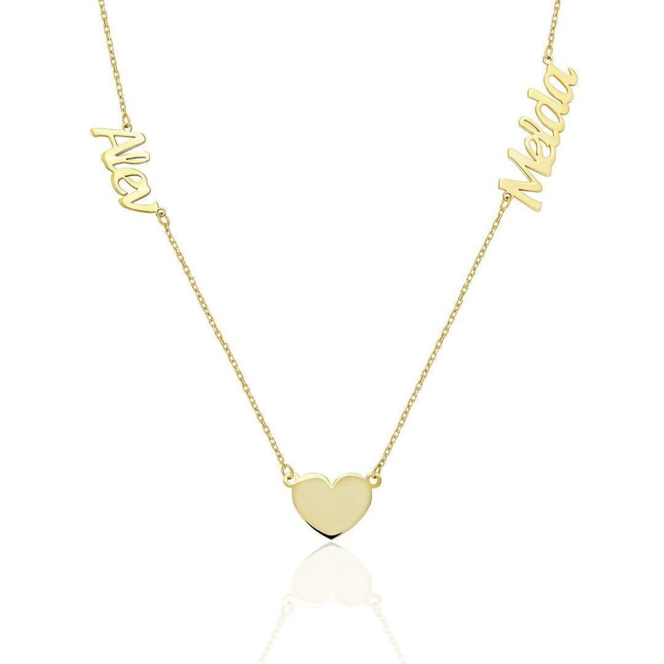 İsim Kolyesi Kalbimizden Bir Kolye İki İsim İle - 925 Ayar Gümüş