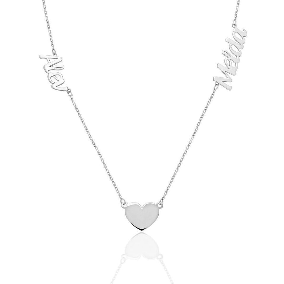 İsim Kolyesi Kalbimizden Bir Kolye İki İsim İle - 925 Ayar Gümüş