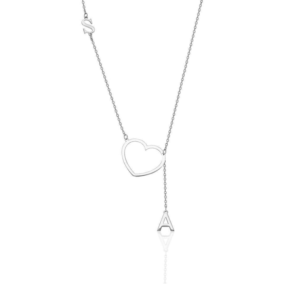 İsim Kolyesi Harf Salıncak Kolyesi Kalpli - 925 Ayar Gümüş