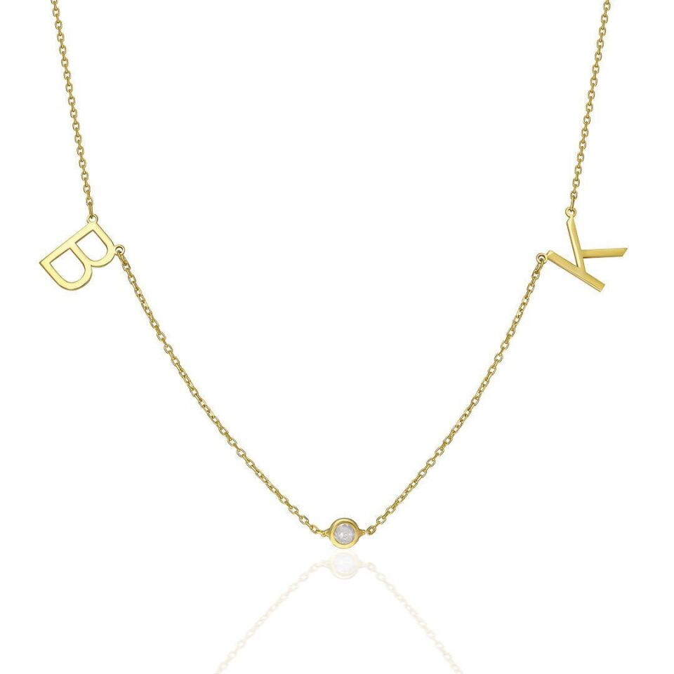 İsim Kolyesi Harf Kolyesi Nokta Taşlı - 925 Ayar Gümüş