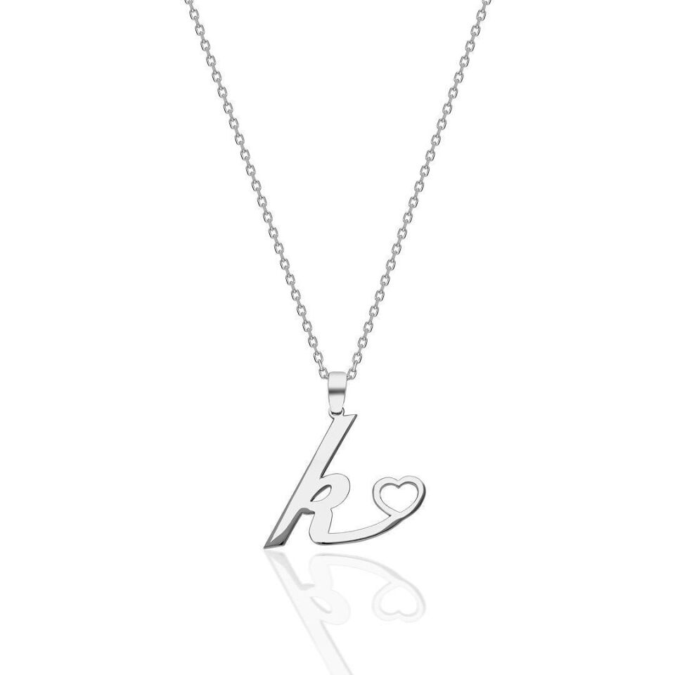 İsim Kolyesi Harf Kolyesi Kalpli - 925 Ayar Gümüş