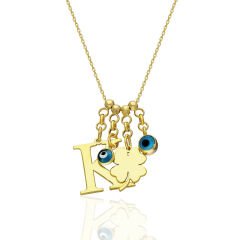 nazar-yonca harf kolyesi