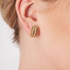 taşlı çift sıra küpeler