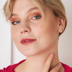 taşlı çift sıra küpeler