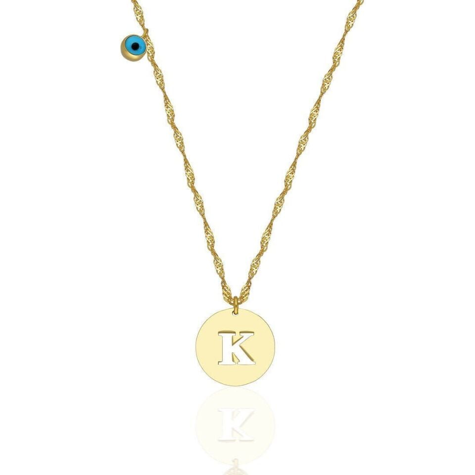 İsim Kolyesi Nazar Harfli Plaka Kolye - 925 Ayar Gümüş