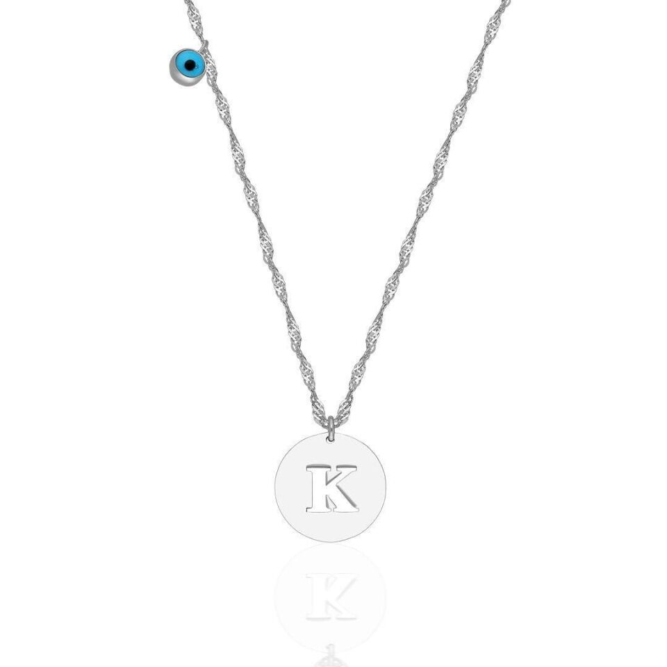 İsim Kolyesi Nazar Harfli Plaka Kolye - 925 Ayar Gümüş