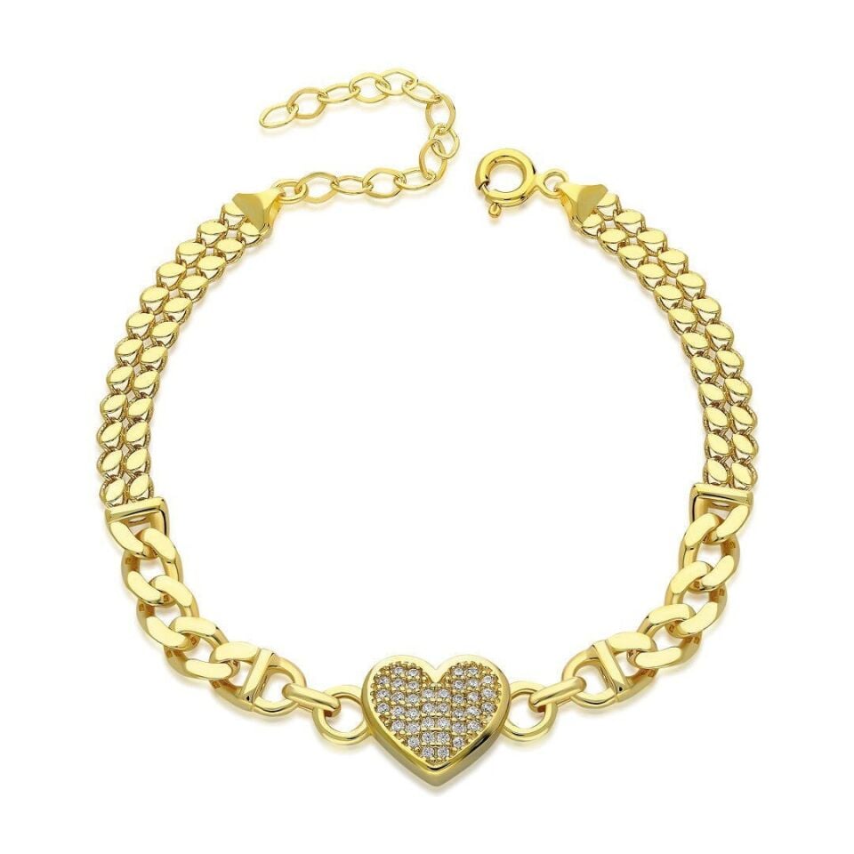 taşlı ve kalpli çift zincirli bilezik