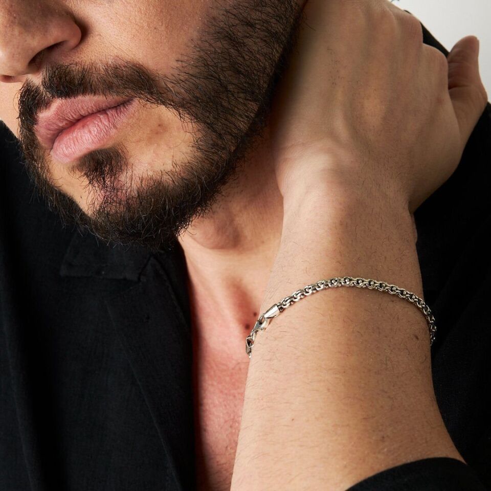 Güverseli Arnavut Zincir Bileklik - 925 Ayar Gümüş