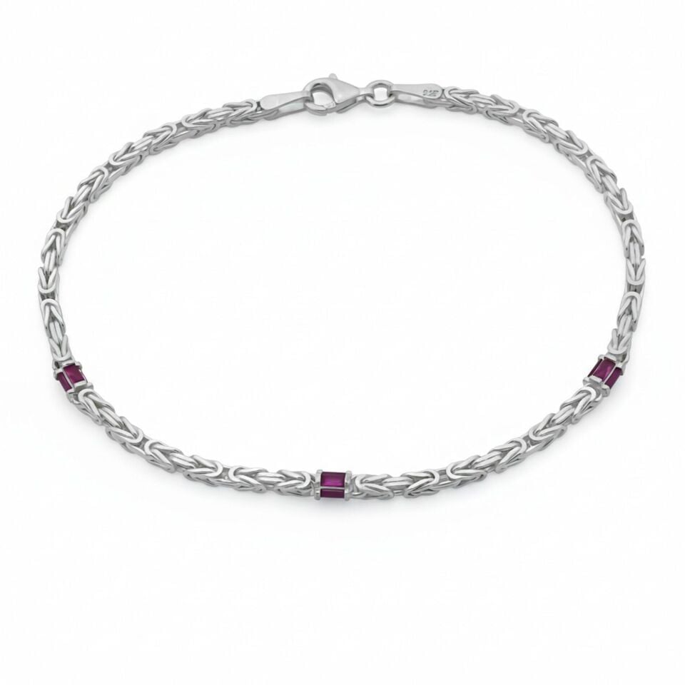 Pembe Taşlı Kral Zincir Bileklik - 925 GÜMÜŞ