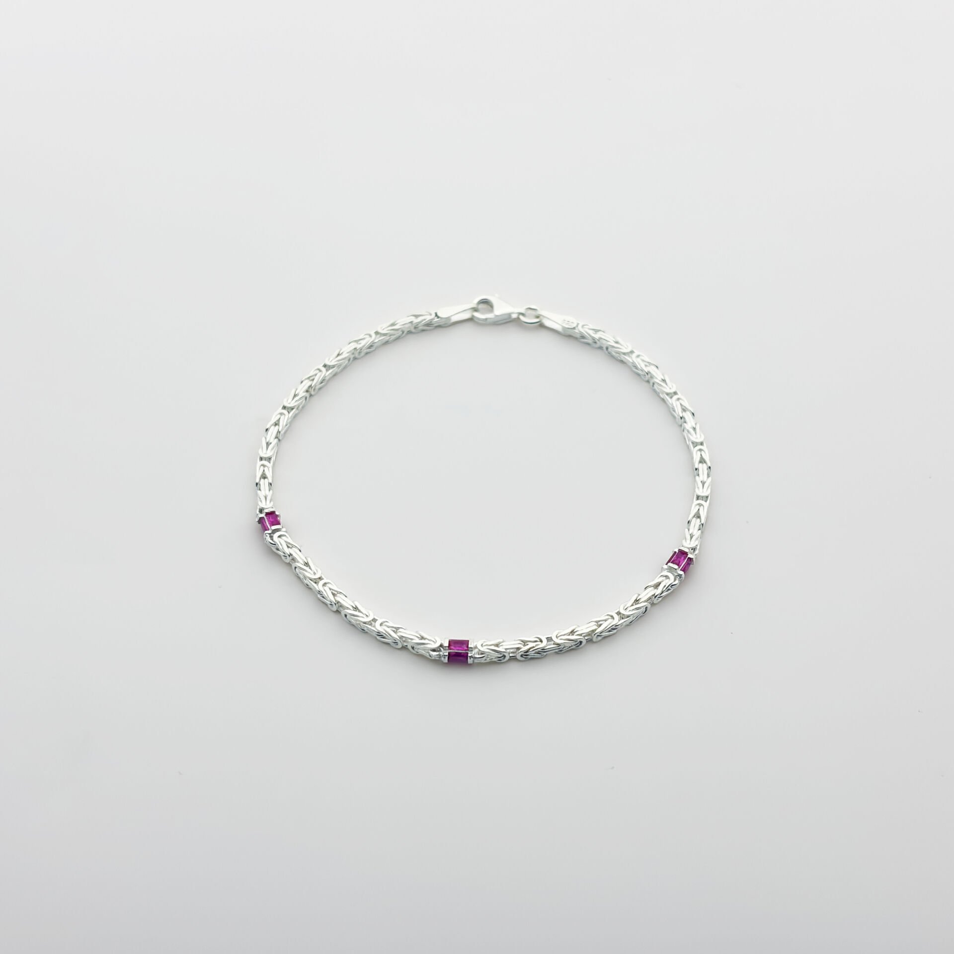 Pembe Taşlı Kral Zincir Bileklik - 925 GÜMÜŞ