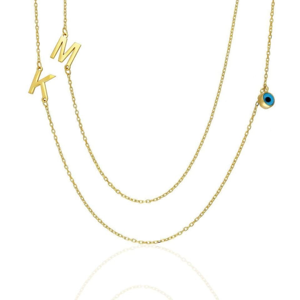 İsim Kolyesi 2 Harf Nazar Gözü Kolye - 925 Ayar Gümüş