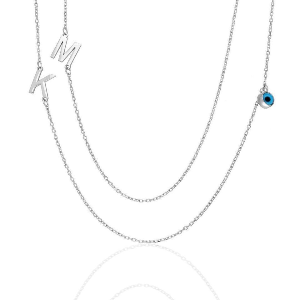 İsim Kolyesi 2 Harf Nazar Gözü Kolye - 925 Ayar Gümüş