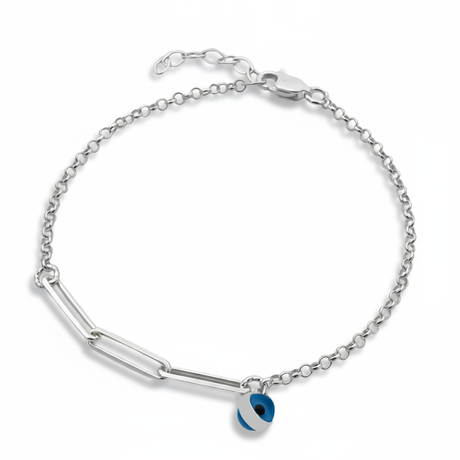 Ataç Zincir Detaylı Nazar Boncuklu Bileklik - 925 GÜMÜŞ