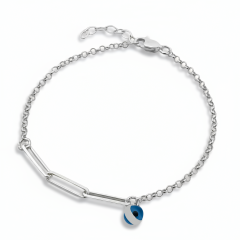 Ataç Zincir Detaylı Nazar Boncuklu Bileklik - 925 GÜMÜŞ