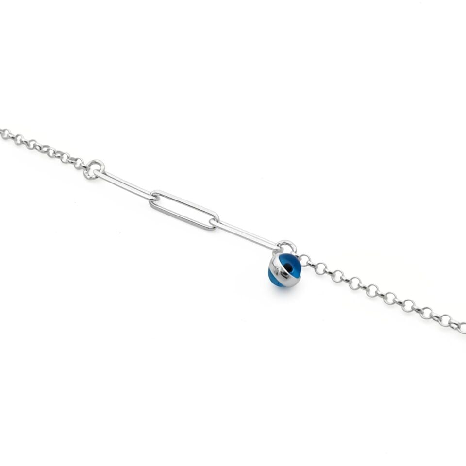 Ataç Zincir Detaylı Nazar Boncuklu Bileklik - 925 GÜMÜŞ