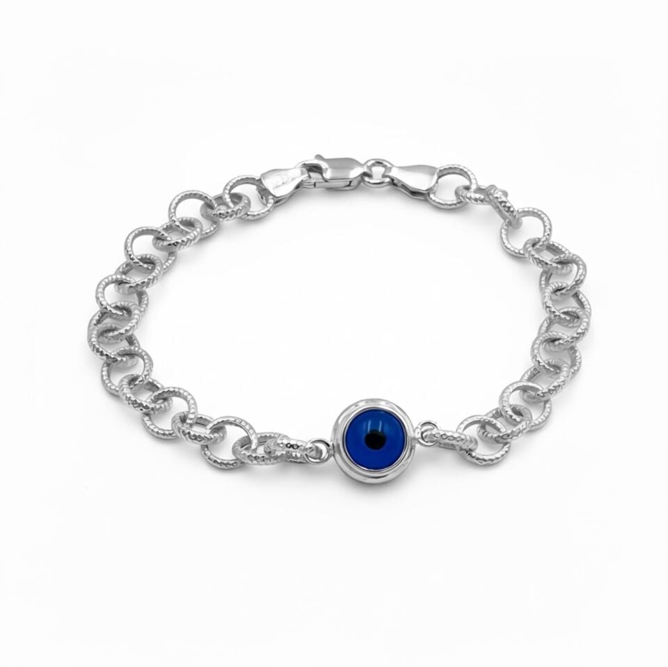 Halka Zincir Nazar Boncuklu Bileklik - 925 GÜMÜŞ