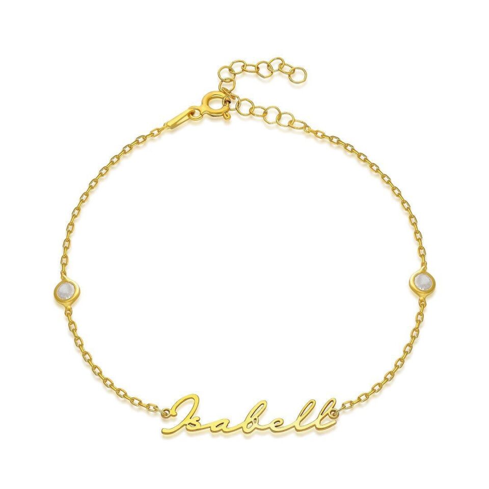 İsim Bileziği Zirkon Taşlı Bileklik İsimli - 925 Ayar Gümüş