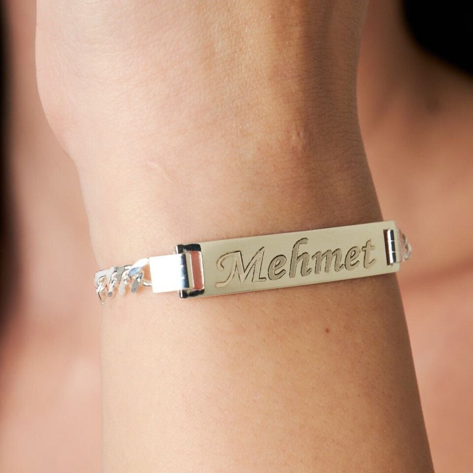 İsim Bileziği Plaka İsim Kolye Bileklik - 925 Ayar Gümüş