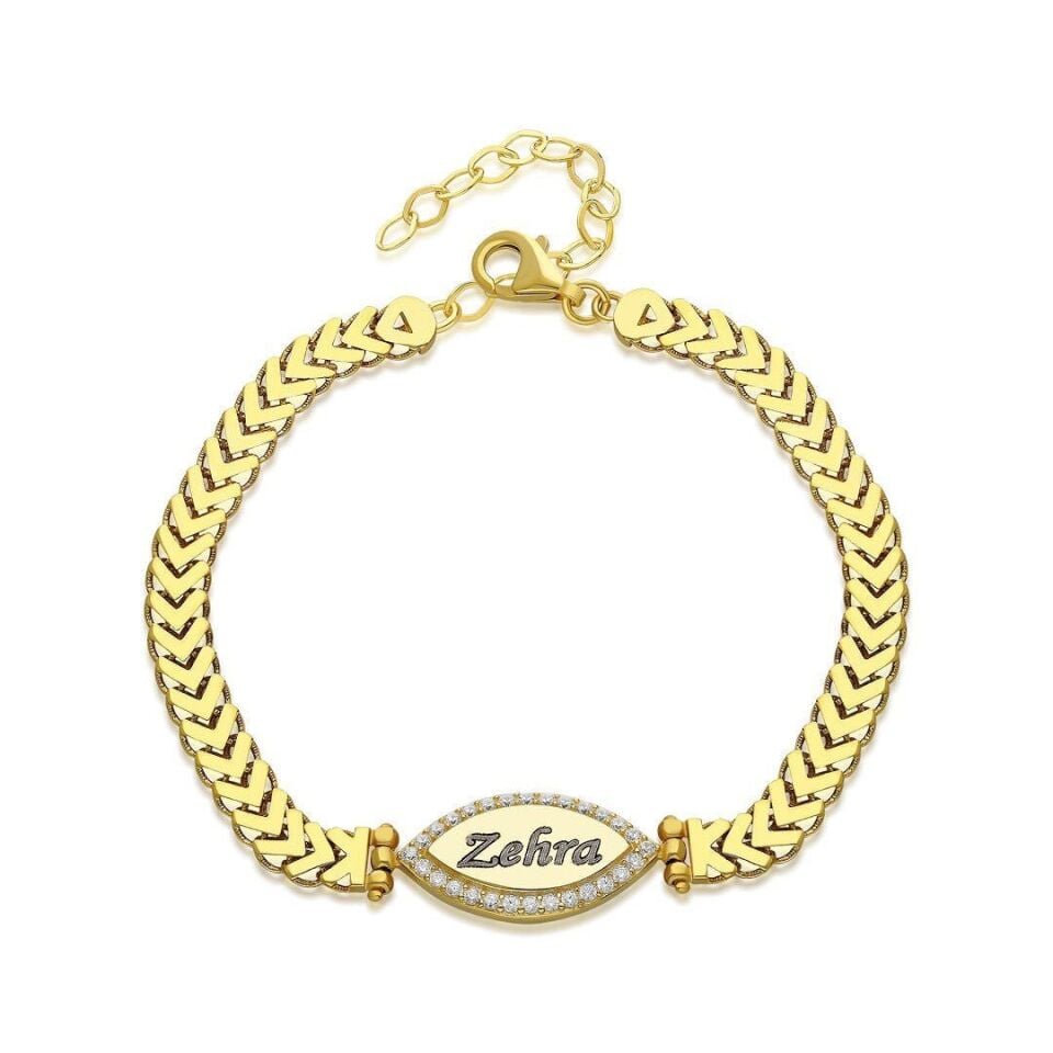 İsim Bileziği Dikenli Zincir Bilezik Taşlı - 925 Ayar Gümüş