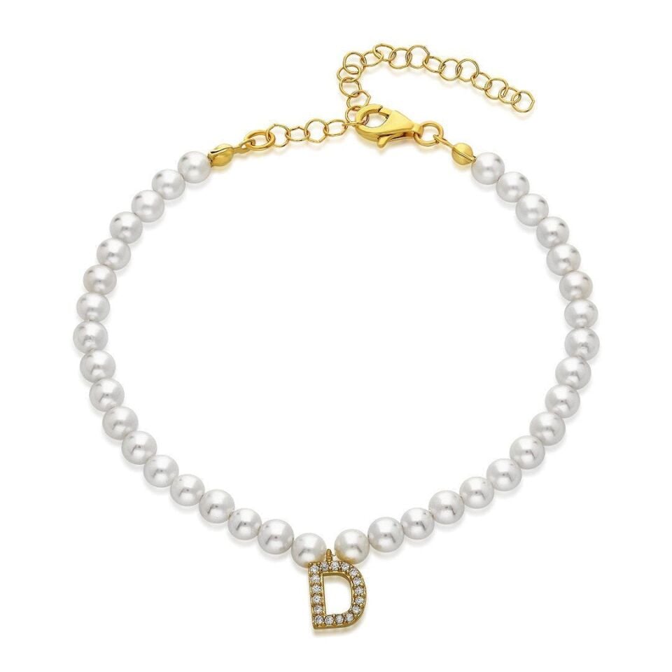 İsim Bileziği Harfli Boncuklu Bileklik - 925 Ayar Gümüş