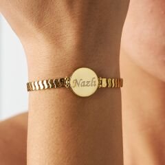 İsimli bileklik - isimli oval zincir bileklik