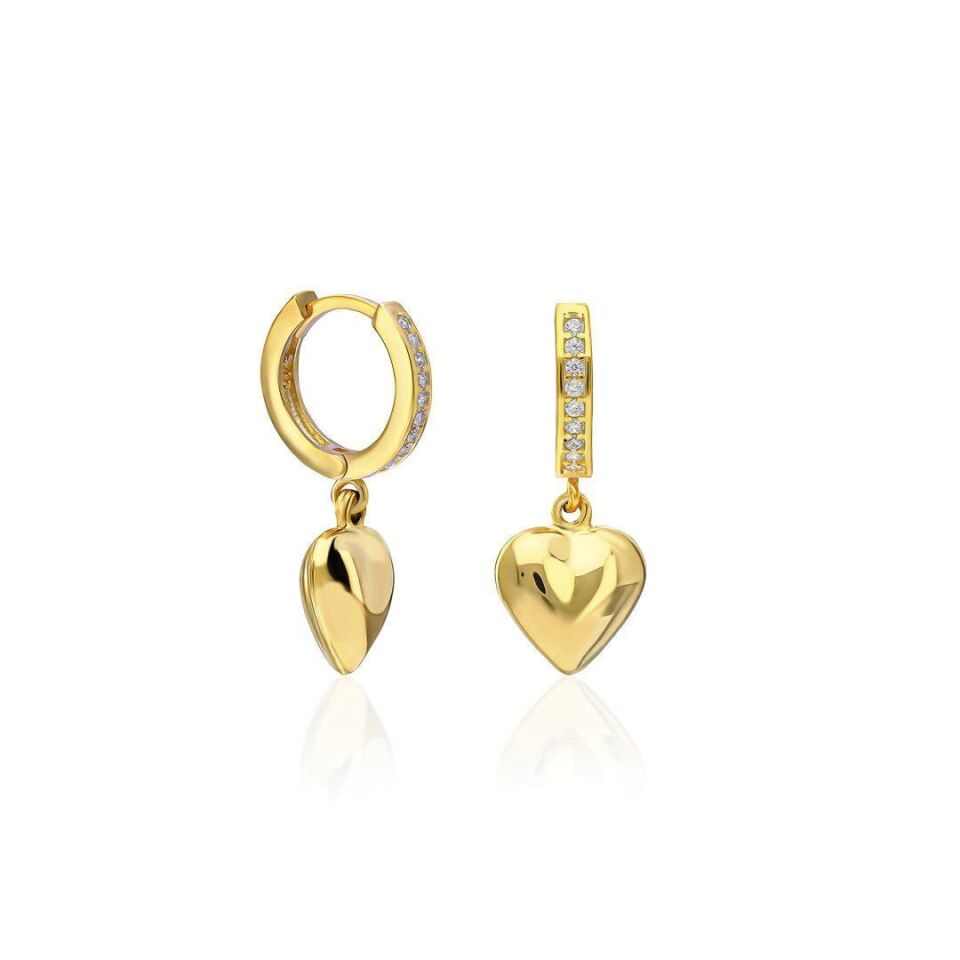 düz kalp taşlı halka küpeler