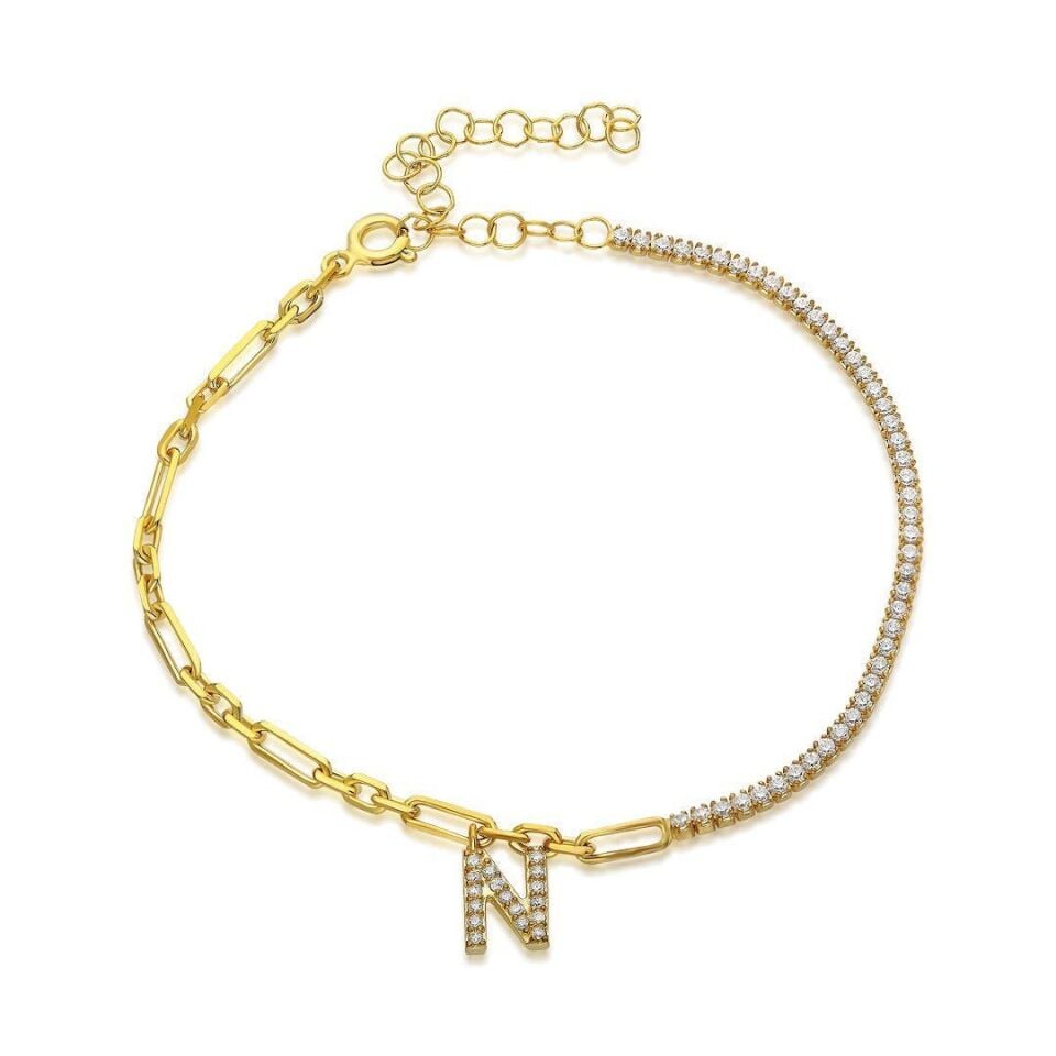 İsimli Bileklik Kolye Su Yolu Harfli Bileklik - 925 Ayar Gümüş