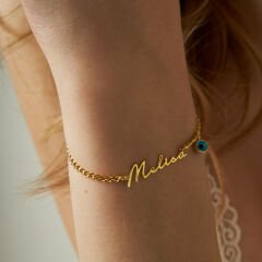 isim bileziği - Bosem gözlü yatay imza bileziği