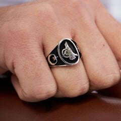 Osmanlı monogramlı hilal ay yıldız yüzük