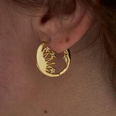 yıldız detaylı ay model küpeler