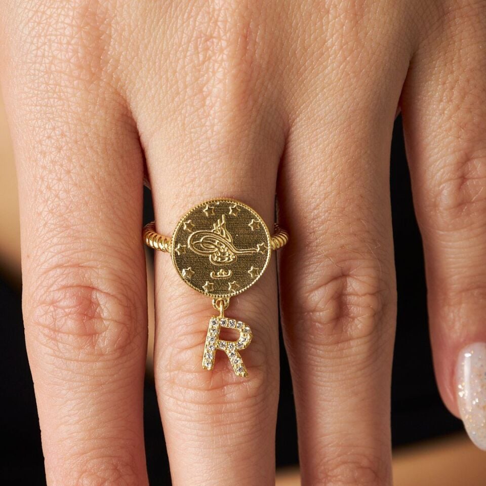 modellenmiş çeyrek taşlı harf halkası