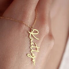 el yazısıyla isim yazılı dikey kolye - 925 ayar gümüş