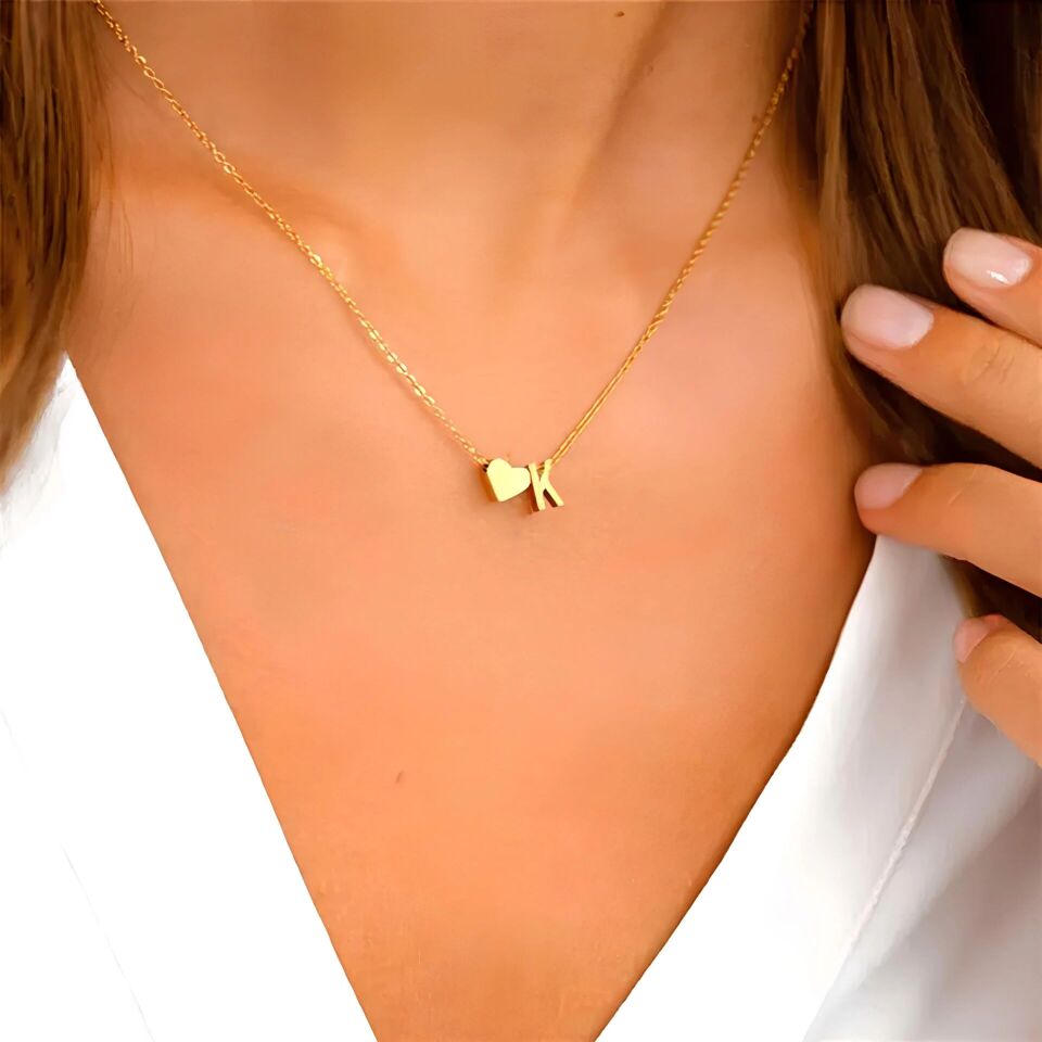 kalp şeklinde harf kolye - 925 ayar gümüş