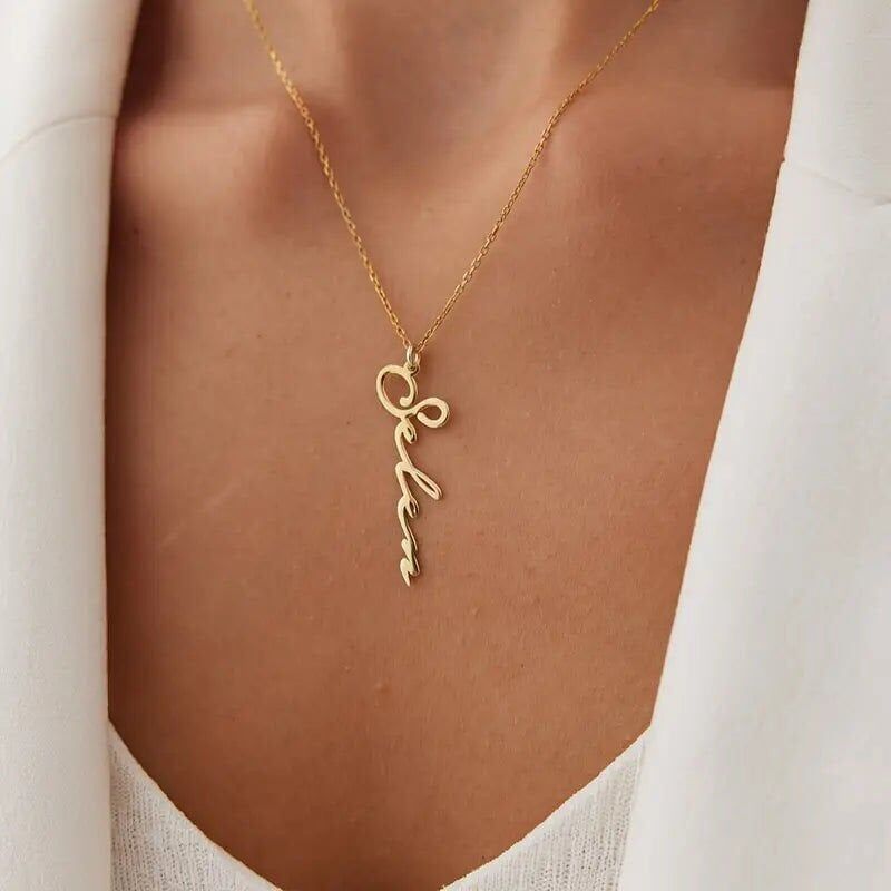 dikey basit isim kolyesi 925 gümüş