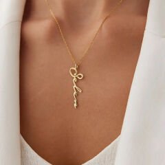 dikey basit isim kolyesi 925 gümüş