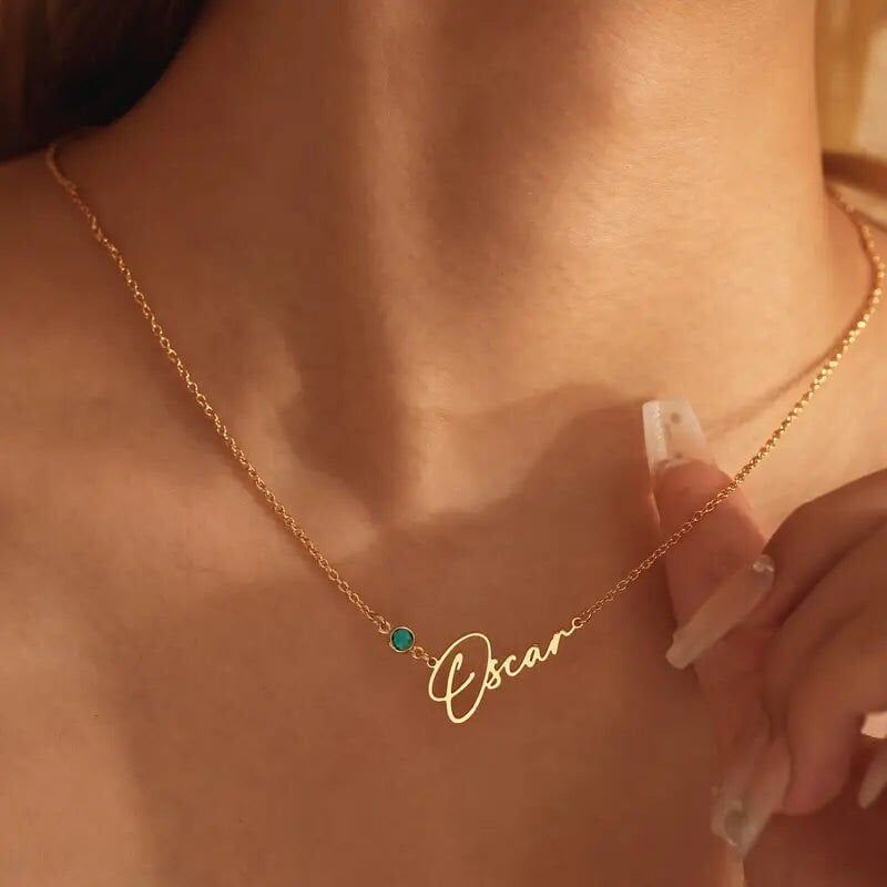 doğum taşı el yazısı isim kolyesi - 925 ayar gümüş