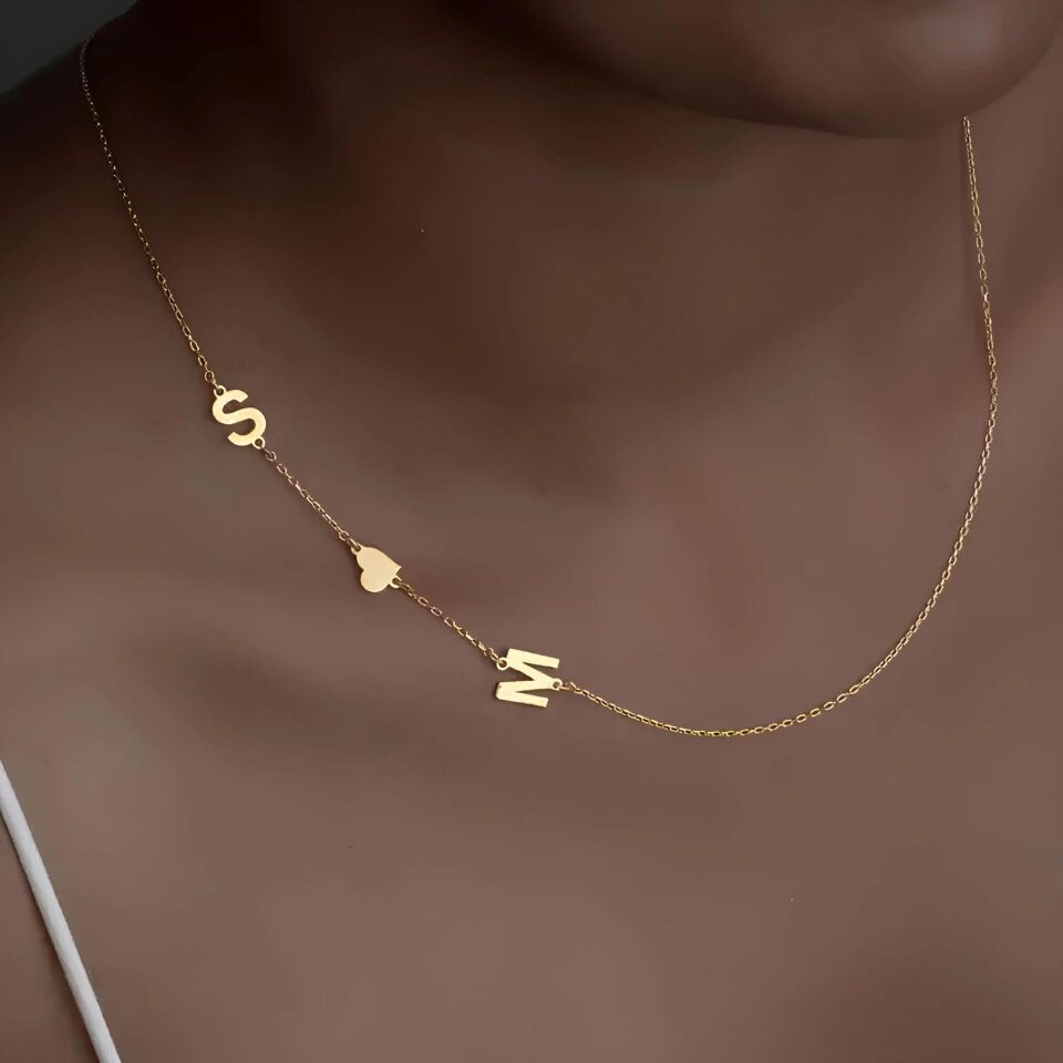 Aşk temalı çift harfli kolye - 925 ayar gümüş