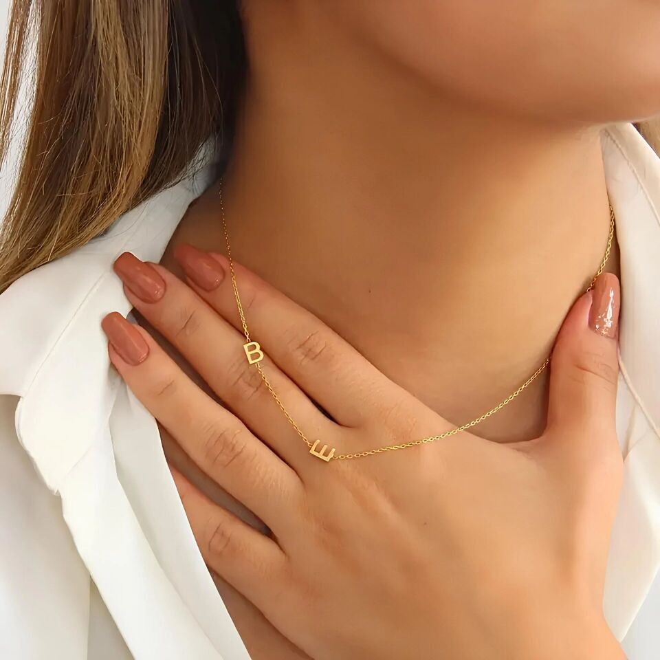 detaylı yatay harf kolye - 925 ayar gümüş