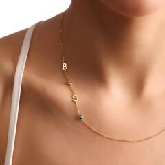 detaylı harflerle doğum taşı kolyesi, 925 ayar gümüş