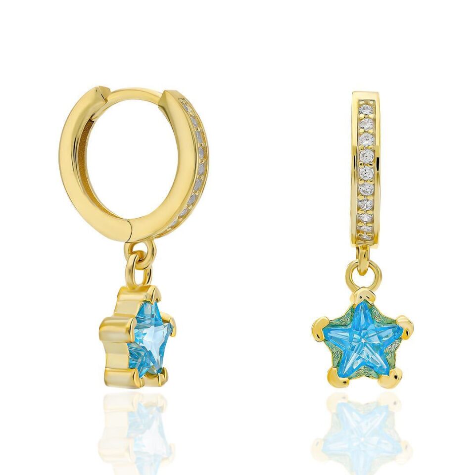 mavi taş yıldız küpeler